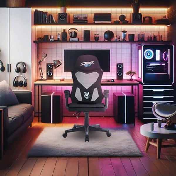 Gaming stol - WOXTER - Sense Black - Åndbart mesh - 135° hældning - Komfortable armlæn Svart
