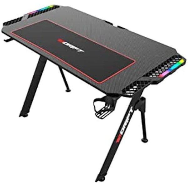 DRIFT GAMING DRDZ150 - Carbon Fiber Gaming Bord dækket med fuld størrelse musemåtte, headsetholder og kop, Sort