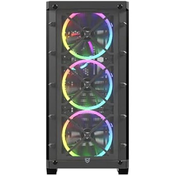 Nfortec - DRACO X Mid Tower -pelitietokonekotelo (ATX), 4x 120 mm PWM ARGB-tuulettimet mukana, ARGB-ohjain, karkaistu lasi etuosa ja