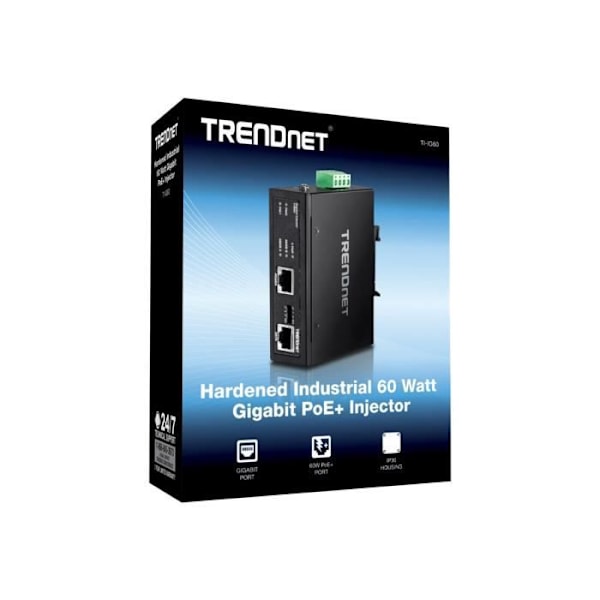 TRENDNET POE Injektor TI-IG60 - 1 10/100/1000Base-T inputport(e) - 1 10/100/1000Base-T udgangsport(e) - 72 W - Skinnemonterbar