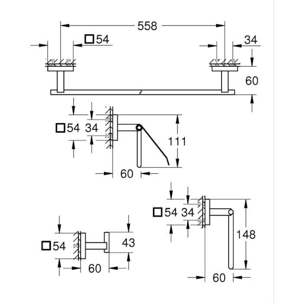Sæt med tilbehør 4 i 1 - GROHE - 41115000 - Krom - Metal - Bruser Grå