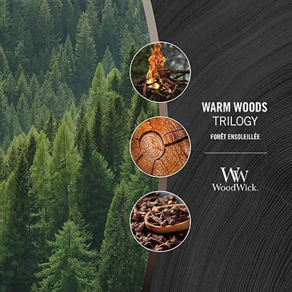 Bougie jarre - WOODWICK - Trilogy - Solig skog - Pluswick-veke - 60h brinntid