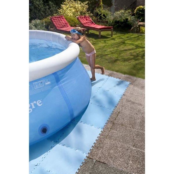 Blå skummatta 50x50cm tyk. 4mm til overjordisk pool eller oppblåsbar spa - Sæt på 9 plader GRE