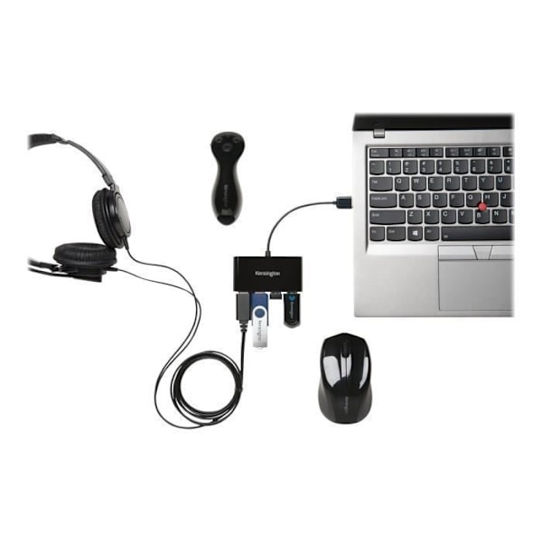 USB 2.0 koncentrator - KENSINGTON - 4 porte - Sort - USB-drevet - Ekstern