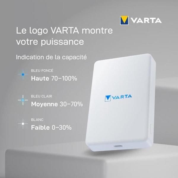 Langaton Power Bank - VARTA - Mag Pro - 5000 mAh - Yhteensopiva MagSafe ja Qi - Valkoinen Vit