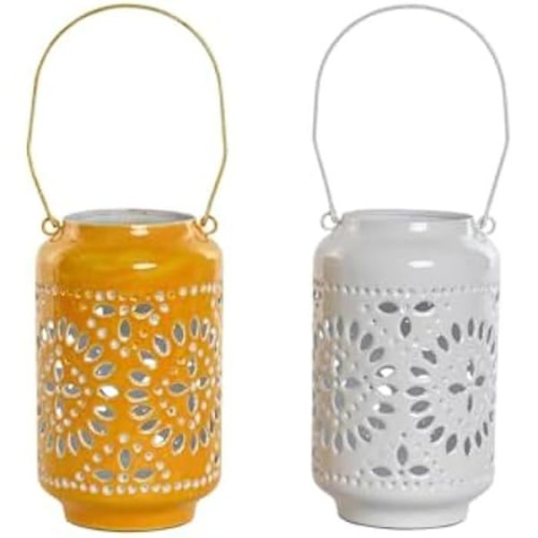 Lysestage - HOME ESPRIT - Gul Hvid - Jern - 15 x 15 x 26 cm - 2 stk. Flerfärgad