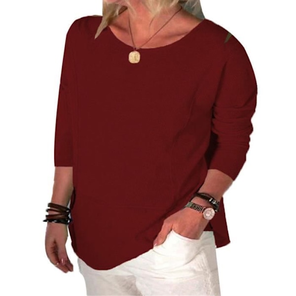 Naisten Pitkähiha-Blouse - Merkki - Punaviini - Suuri Koko - Mukava rödvin XL