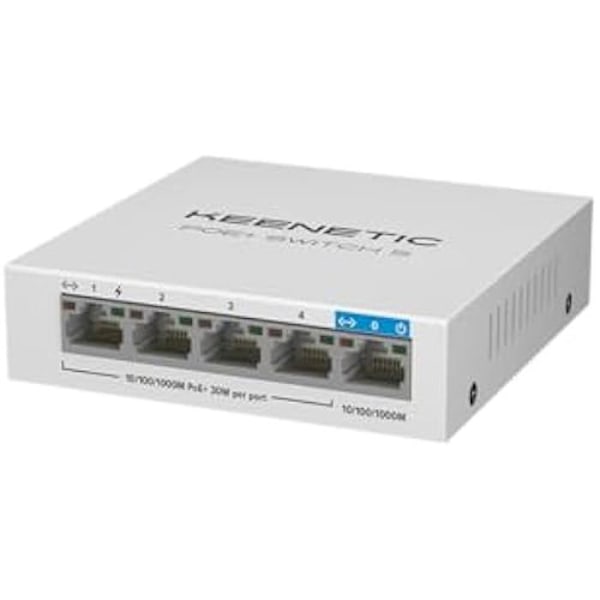 PoE+ kytkin - KEENETIC - 5 porttia - Älykäs virransyöttö - Helppo asennus - Tilan merkkivalot