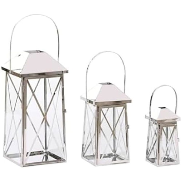Lanterne - HOME ESPRIT - Flerfarvet - Glas - Forkromet stål - 20 x 20 x 48 cm (3 stk.) Flerfärgad