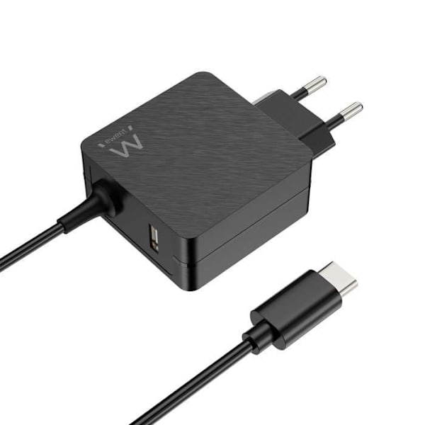 Ewent Ew3979 USB-C vægoplader til bærbar +1 USB-A port Pd 45W sort Sort