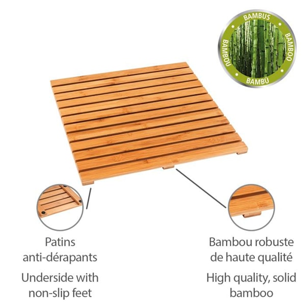 Duschgaller - WENKO - Fyrkantig bambu - Halkfri - 50 x 50 cm - Ekologisk Bambu trä