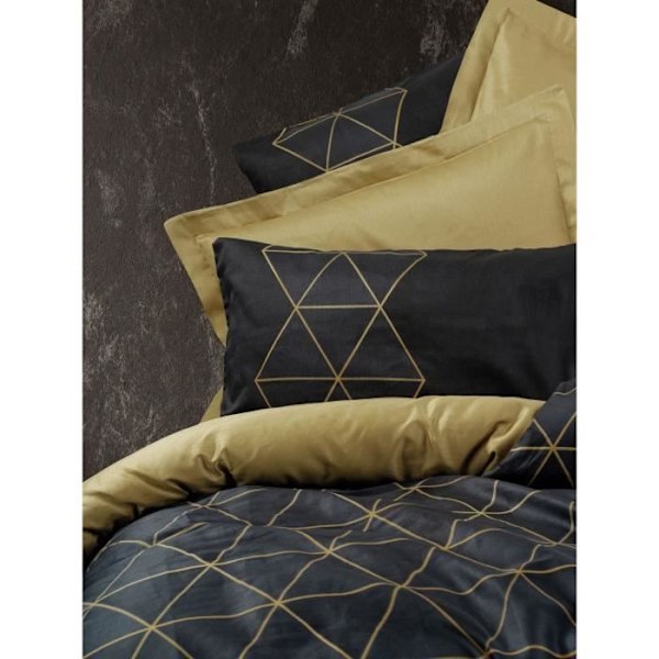 Sengetøjssæt - 1 dynebetræk 220 x 240 cm + 2 pudebetræk 60 x 60 cm - 100% forstærket bomuld - Sort guld och svart