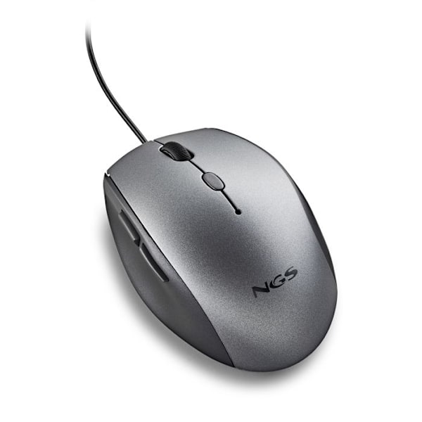 NGS MOTH GREY: Ergonomisk mus med lydløse knapper. Højrehåndet. DPI: 800/1200/1600. Grå.
