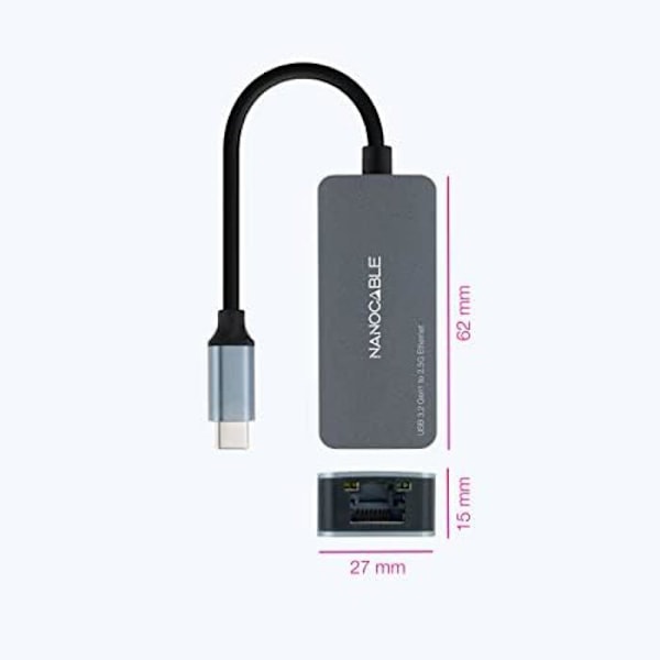 NANOCABLE 10.03.0410 - USB-C 3.2 GEN1 til 2.5G Ethernet-konverter, USB-C 3.2 GEN1 til 2.5G Ethernet-adapter, etui