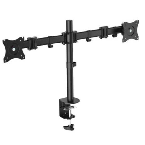 Bordstativskærm med dobbelt arm 2 skærme 13-27 Arme vippe og dreje 360 max. Vesa 100x100 Hata 8kg Sort
