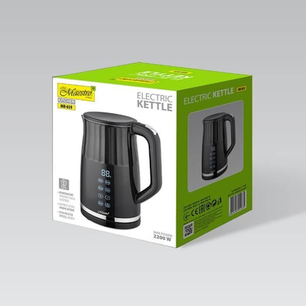 Elektrisk kedel - MAESTRO - MR-039 - 1,7L - 2200W - Sort svart