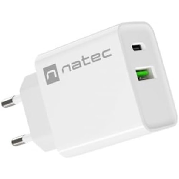 Laturi - NATEC - RIBERA - 20W - 1xUSB-A - 1xUSB-C PD3.0 QC3.0 - valkoinen Valkoinen