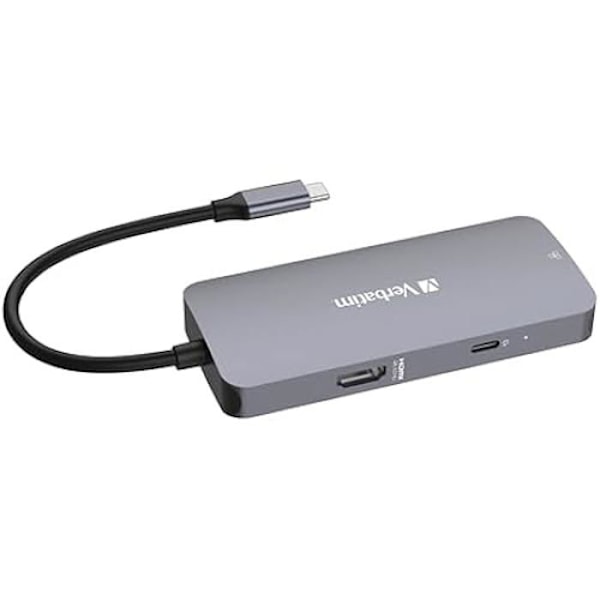 Verbatim USB-C Multiport Adapter - Pro CMH-05 - HDMI, RJ45, USB-A, USB-C PD - Hurtig opladning op til 85 W