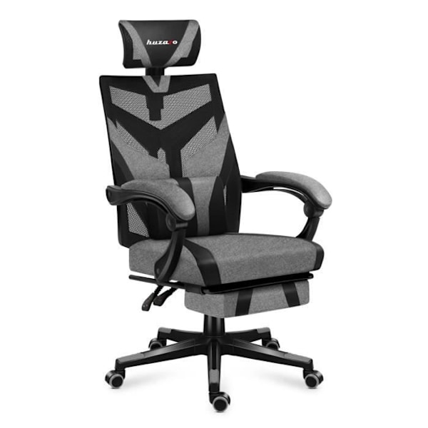 HUZARO COMBAT 5.0 Grå spelstol, justerbar höjd, kontorsstol, svankstöd, fotstöd, nackstöd, speldator svart grå
