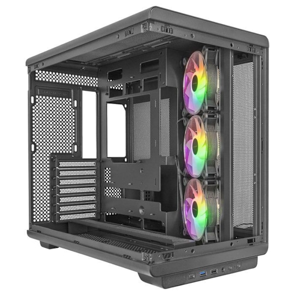 Mars Gaming MC-REV, Gamingchassi ATX, Dubbel Härdat Glas, 3 Omvända ARGB-fläktar, Vertikal GPU, 360 mm Kylning, Svart