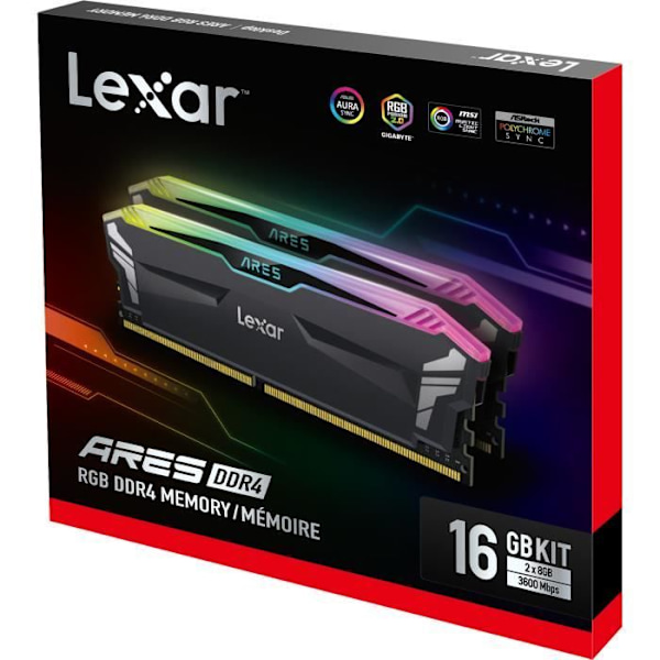 Lexar PC RAM Hukommelse DIMM DDR4 Ares RGB PC4-28800 (3600 Mhz) - sort - 32GB (2x16GB)