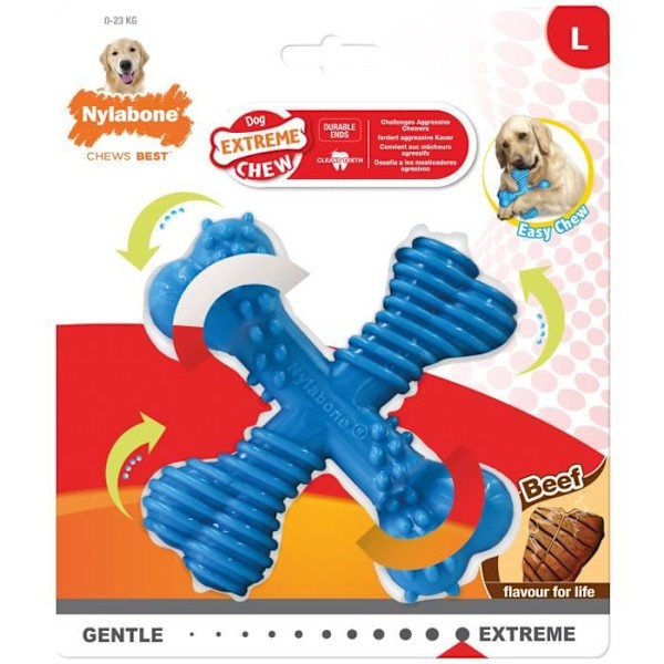 Bideleget - Nylabone - Dura Chew X Bone - Blå - Stor - Plastik