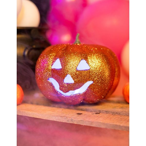 Glitrende lysende Halloween græskar 17 cm - Orange Orange