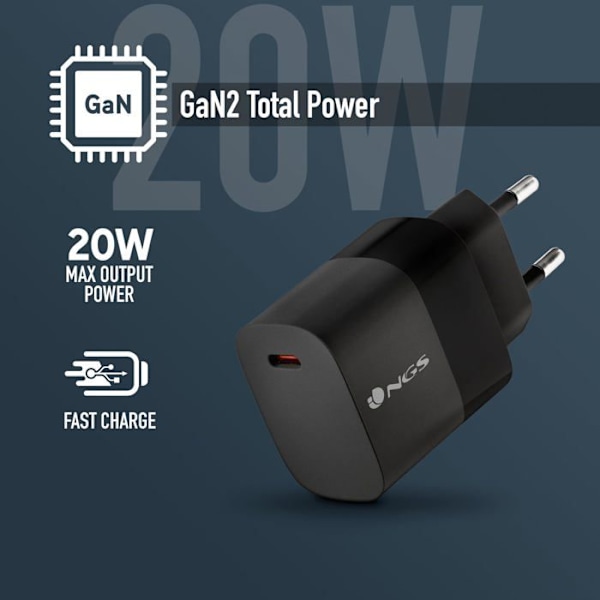 NGS BUD 20W: universell USB-C väggladdare av typ C med en uteffekt på 20W. Säker och snabb laddning.