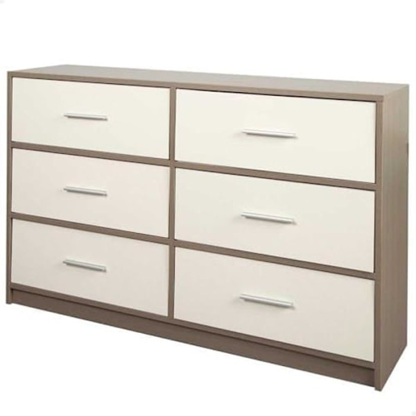 Kommode - AKTIVE - 114x30x70 cm - 6 skuffer - Moderne design - Praktisk og holdbar Grå hvid