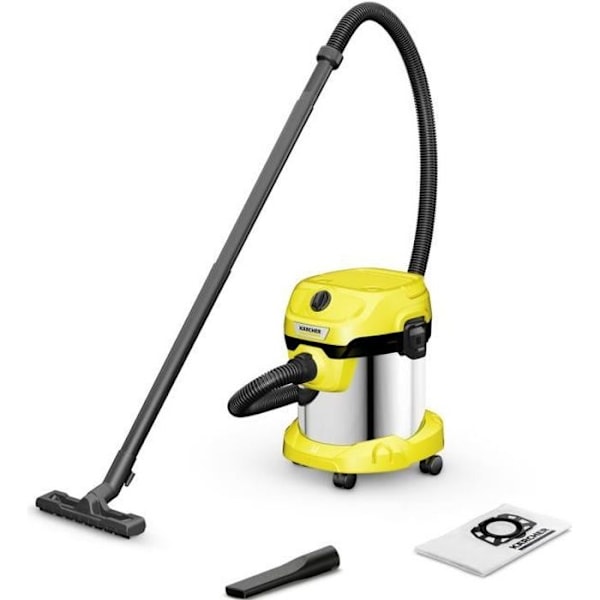 Kärcher V-15/4/18, 1000 W, Ilmanpuhdistin ilman pussia, Kuiva, Pölysäiliö, 15 L, HEPA Ruostumaton teräs, Keltainen