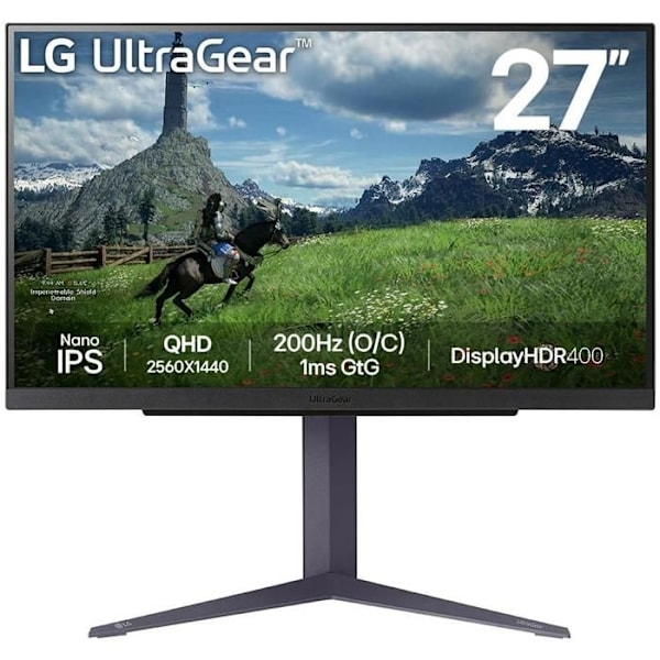 27-tommer skærm, 2560 x 1440 opløsning, Nano IPS, 1ms responstid, 180 Hz opdateringshastighed (200 Hz overclocket). Sort