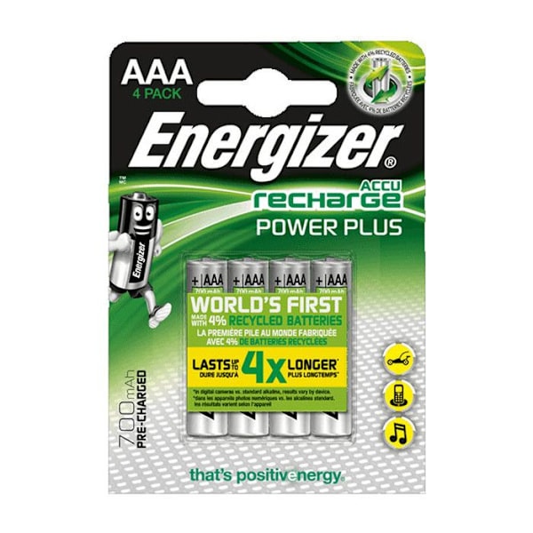 Energizer Power Plus AAA/LR3 700 mAh akkulataukset, pakkaus 4 kpl