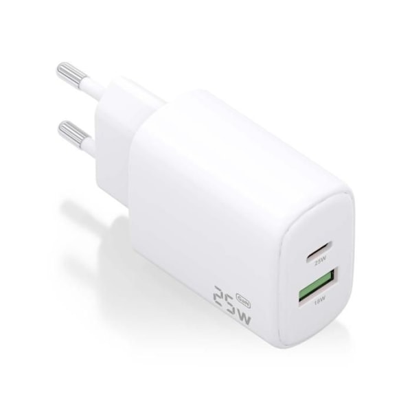 CARGADOR AISENS GAN 25W, 1XUSB-C PD3.0, 1XUSB-A QC3.0, HVID Hvid