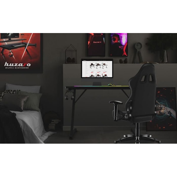 Bureau gaming - HUZARO - HERO 1.8 - Svart - MDF Kolfiber - Modern design Svart