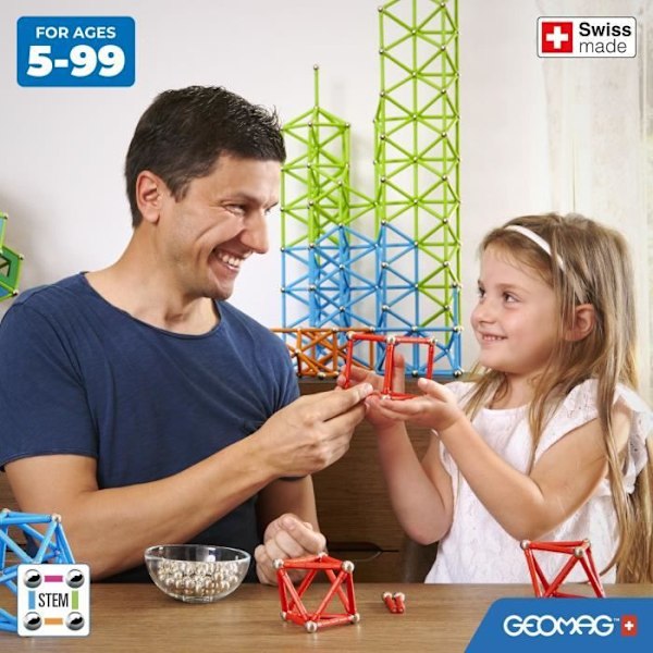 Magnetiskt byggset - GEOMAG - Classic Recycled Magnetic Geometry 24 delar - Geometri - 3D - Pedagogisk Ljusa färger