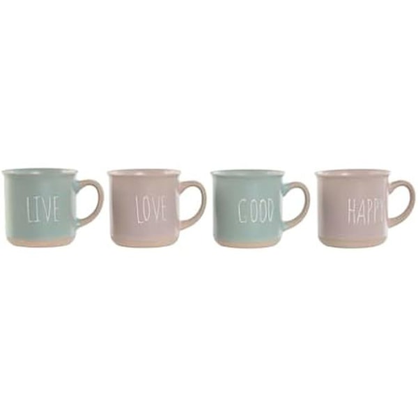 Mugg - HOME ESPRIT - Set med 4 - Flerfärgad - Stengods - Urban Style Flerfärgad