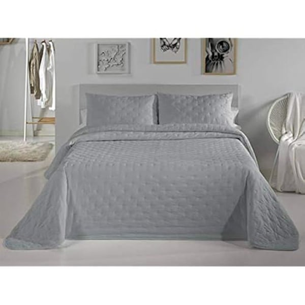 Seng - PIERRE CARDIN - 135 cm - Grå - Plain Boutis - 2 pyntepuder Grå