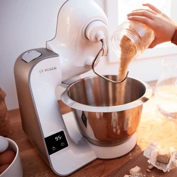 BOSCH - Standmixer - 1000W - 3,9 L skål i rustfrit stål - integreret vægt og timer - MUM 5 CreationLine - hvid/champagne - MUM5XW20