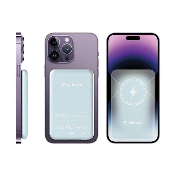 Akkupankki - VERBATIM - Magneettinen Ws Akkupankki 5000 - 5000 mAh - USB Type-C - Langaton lataus Blå