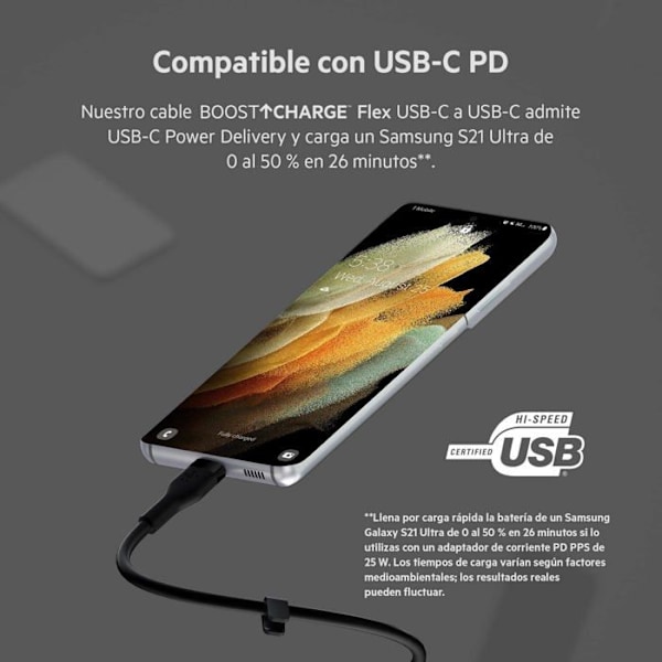 USB-C til USB-C silikone kabel Belkin - sort - 3 m
