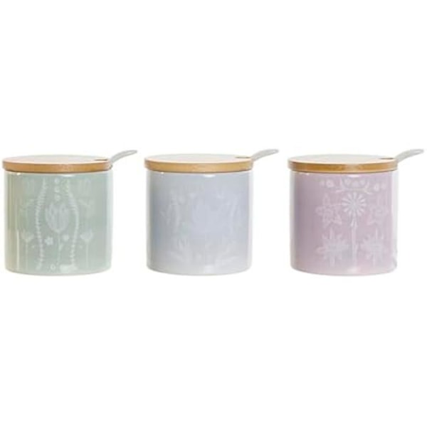 Sokerikulho - DKD HOME DECOR - Monivärinen - Dolomiitti - Bambu - 7,5 x 7,5 x 7,5 cm (3 kpl) Flerfärgad