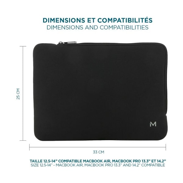 Neoprenfodral för Bärbar Dator Tablet 12.5-14" - MacBook Fodral 13" - Svart/Grå - MOBILIS Svart