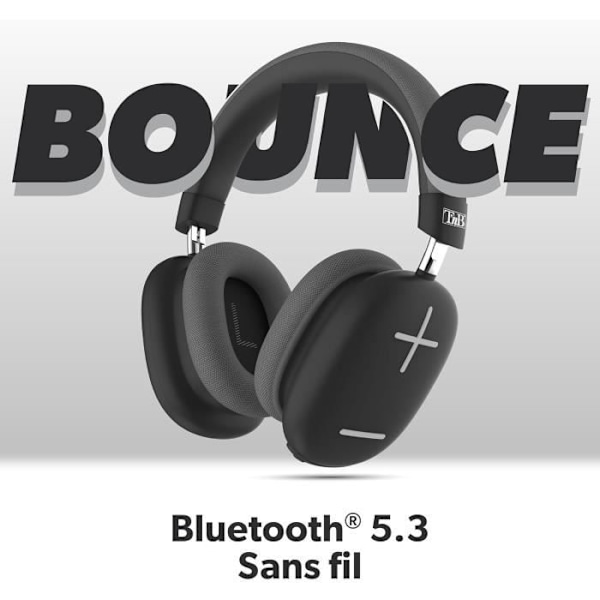 Bluetooth-hörlurar - T'nB - Bounce Max - Batteritid 50 timmar - Passiv brusreducering - Inbyggd mikrofon Svart grå