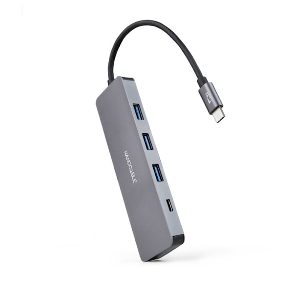 NANOCABLE 10.16.4409 - USB-C Converter Hub till 3 USB-A 3.0 honportar + 1 USB-C honport, aluminium, 10 cm, grå