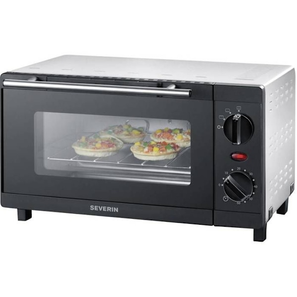 SEVERIN 9 L kompakti miniuuni - 800 W grillillä ja keittolevyllä - Musta/hopea TO2052