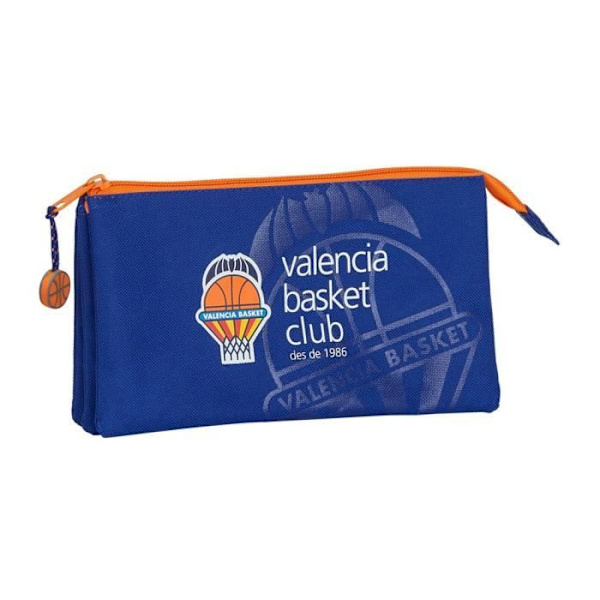 Skolemappe - SAFTA - M744 - Blå og Orange - 3 lynlåslommer - Holdbart polyester Blå, Orange