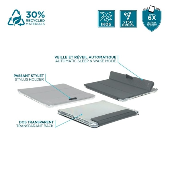 Beskyttelsesskal til Samsung Galaxy Tab A9+ 11'' - Stødabsorberende Transparent/Sort Etui med Stylusbærer - MOBILIS Klar/svart