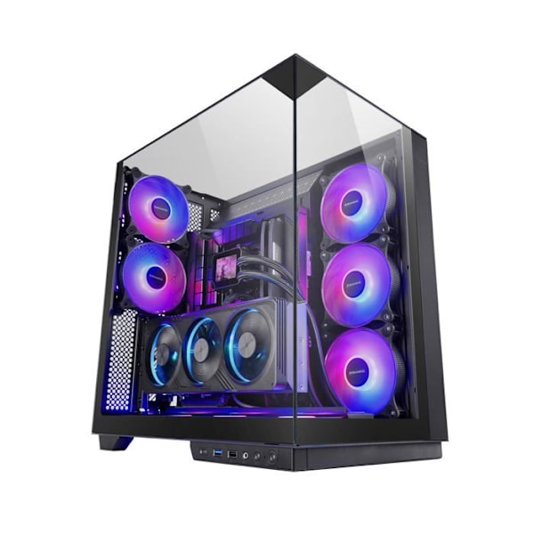 MARS GAMING MC-3GF, Gaming Chassi ATX, Triple Härdat Glas, 2X ARGB Baksidan Fläktar 120mm, Vertikal Montering av Grafikkort Svart