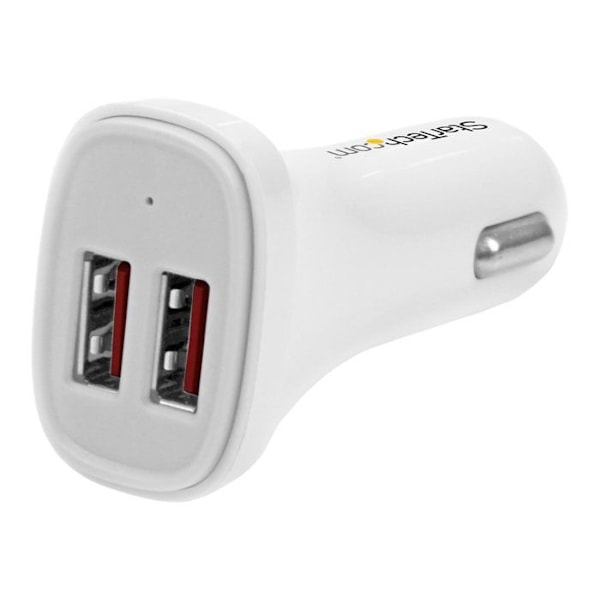 STARTECH Cigarettænderadapter med 2 USB-porte - Høj effekt (24 W / 4,8 A) - Hvid
