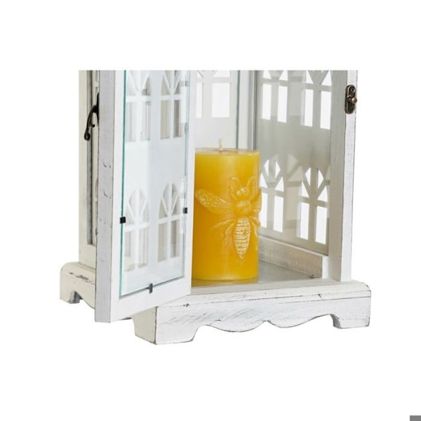 Lyslykta - DKD Home Decor - Medelhavsstil - Vädersliten Trä - Glas - Inomhus Vit grå